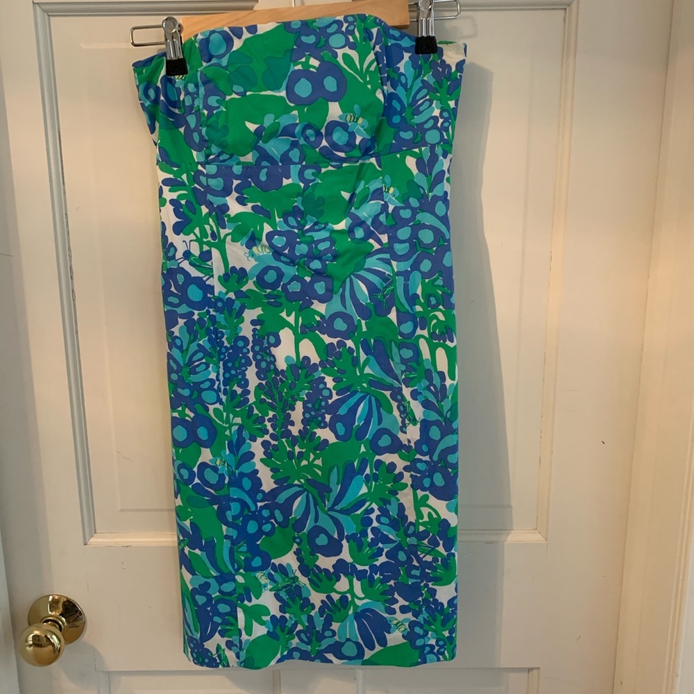 Lily Pulitzer Green and Blue Strapless Dress